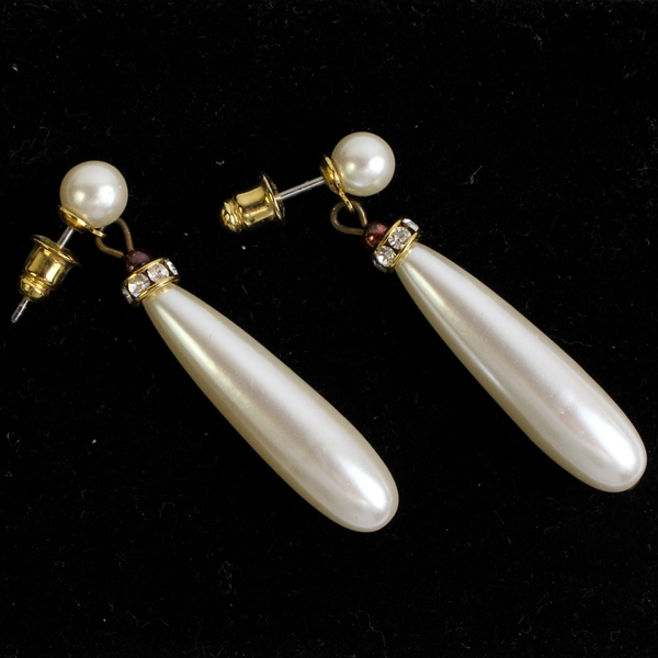 Unmarked White Faux Pearl Drop Earrings Gold-Tone Metal