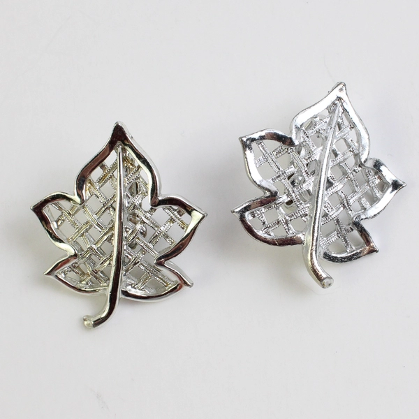 Vintage Emmons Silver-Tone Leaf Clip-On Earrings