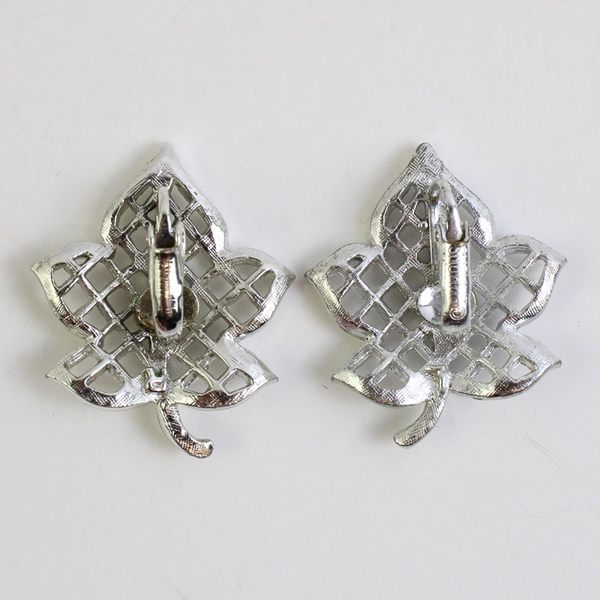 Vintage Emmons Silver-Tone Leaf Clip-On Earrings