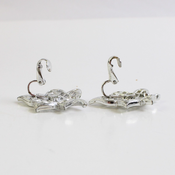 Vintage Emmons Silver-Tone Leaf Clip-On Earrings