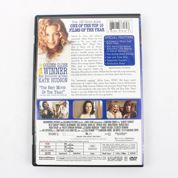 Almost Famous DVD Dreamworks 2000 Director Cameron Crowe