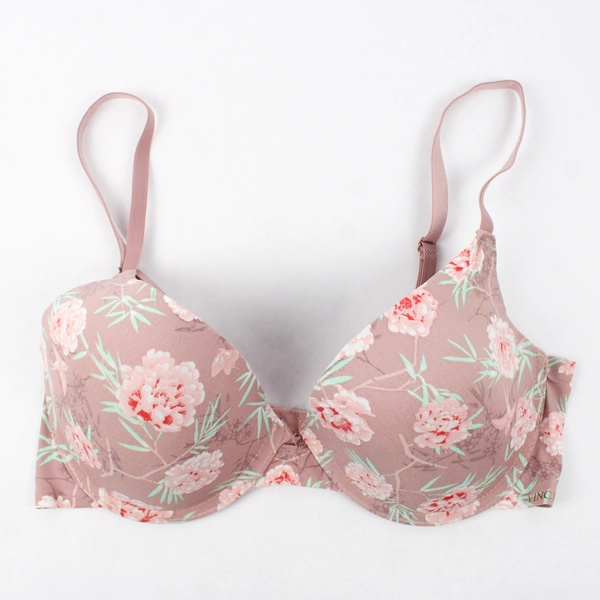 Vince Camuto Rose Pink Floral Padded Bra Size 38C Underwire Adjustable Strap