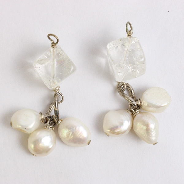 Colorless Cube Pearl Beaded Dangle Earrings Need Hooks