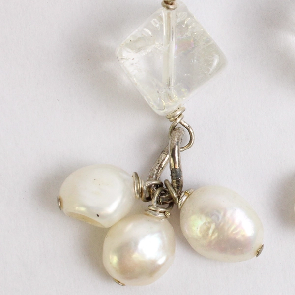Colorless Cube Pearl Beaded Dangle Earrings Need Hooks