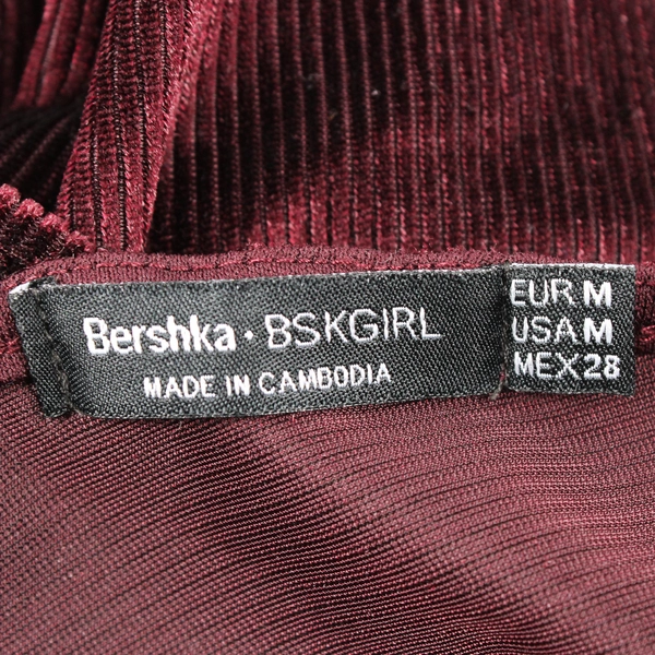 Bershka Y2K Style Velvet Sheer Long Sleeve Crop Top Size M Burgundy Plum 