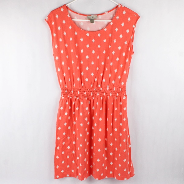 LOFT Women's Size XS Pink White Sleeveless Dress Elastic Waist