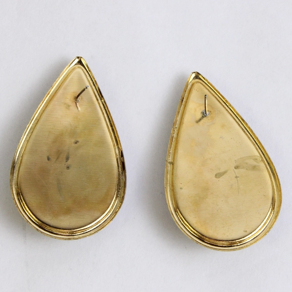 Unmarked Black Enamel Blue Stone Gold-Tone Teardrop Stud Earrings