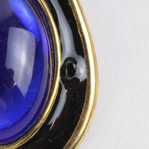 Unmarked Black Enamel Blue Stone Gold-Tone Teardrop Stud Earrings