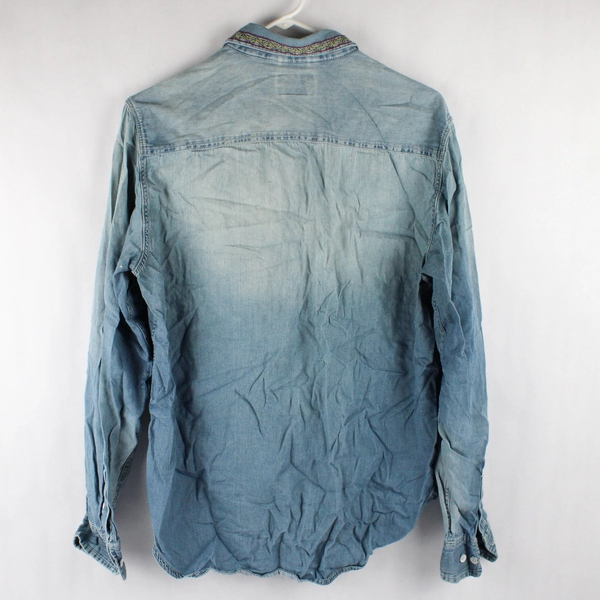 Koto Men's Distressed Denim Embroidered Button Up Size M