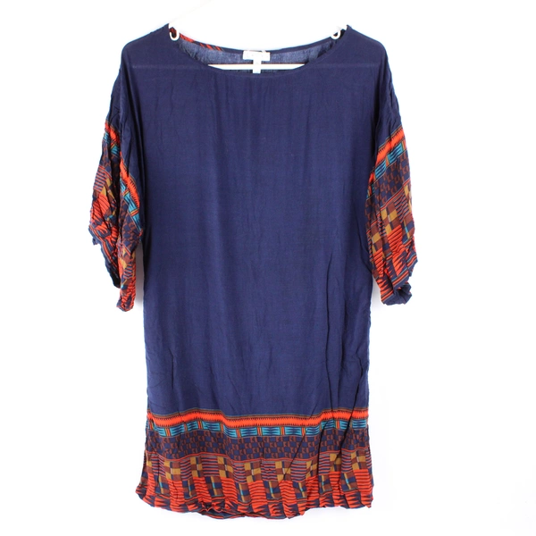 Leith Tunic Top Size XS Navy Blue Tribal Pattern 100% Rayon