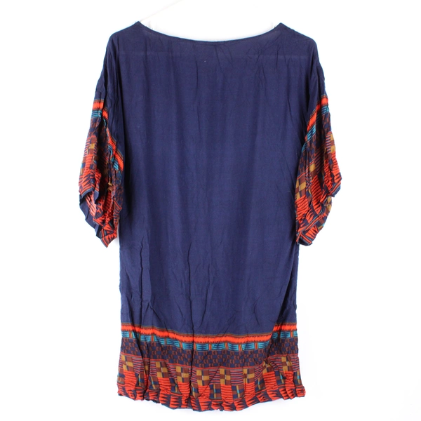 Leith Tunic Top Size XS Navy Blue Tribal Pattern 100% Rayon