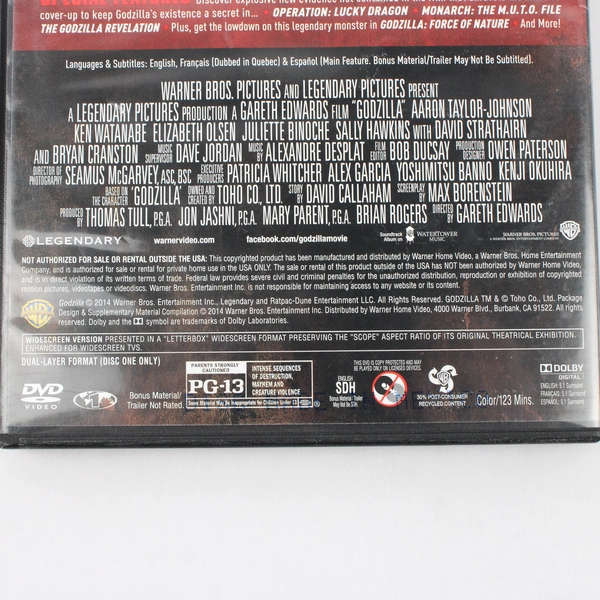 Godzilla DVD 2 Disc Set Warner Bros 2014 Director Gareth Edwards