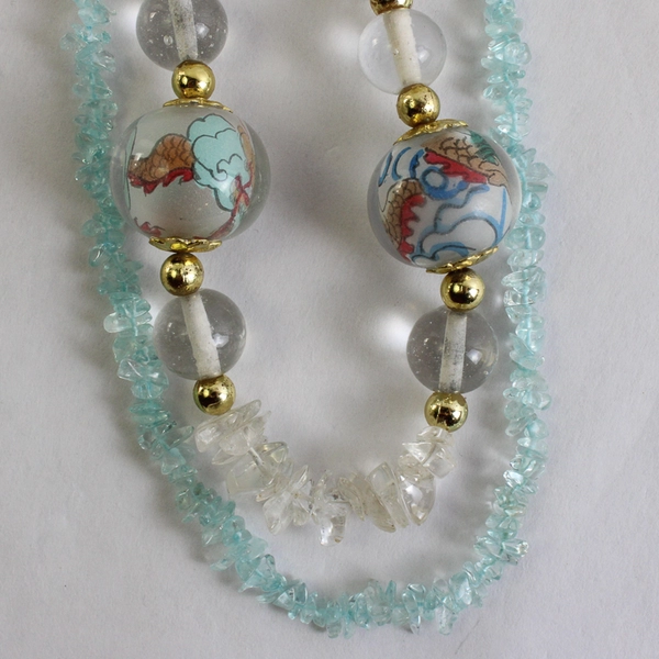 Vintage Chinese Illustration Design Millefiori Glass Beaded Statement Necklace