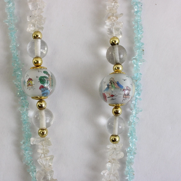 Vintage Chinese Illustration Design Millefiori Glass Beaded Statement Necklace