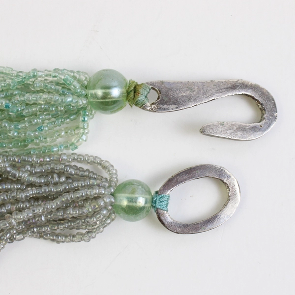 Green and Colorless Glass Multi-Strand Beaded Necklace Hook and Eye Closure 32"
