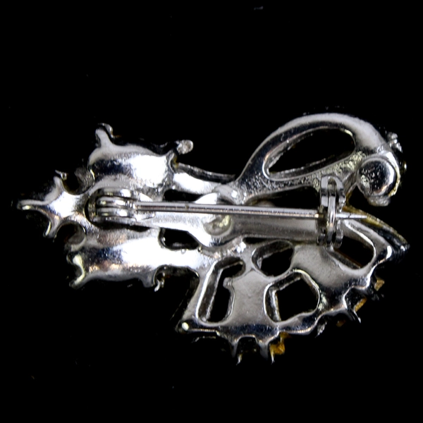 Silver-Tone Yellow and Colorless Stones Brooch 1"