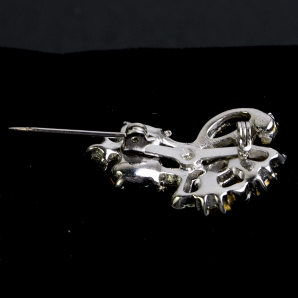 Silver-Tone Yellow and Colorless Stones Brooch 1"