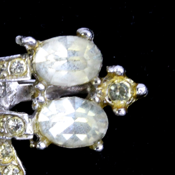 Silver-Tone Yellow and Colorless Stones Brooch 1"