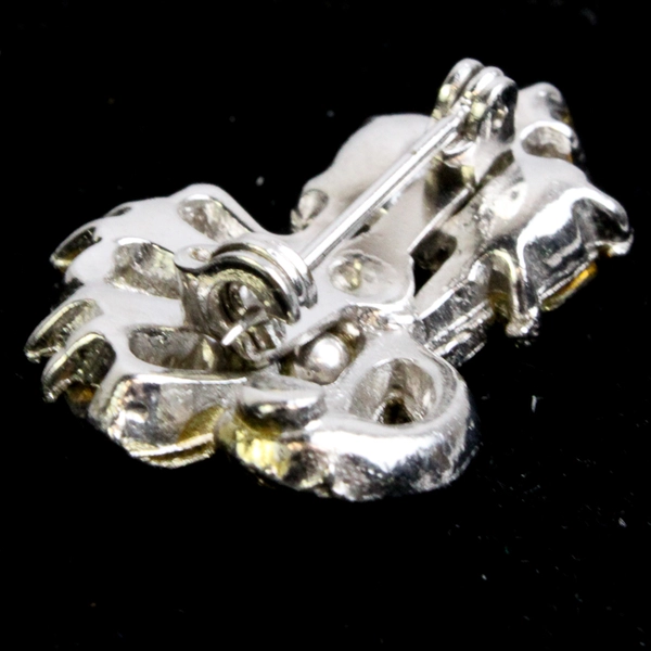 Silver-Tone Yellow and Colorless Stones Brooch 1"