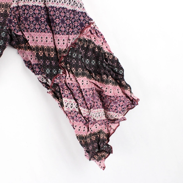 Lavendar Field Women's Size Small Purple Print Crop Top Bell Sleeve Rayon 