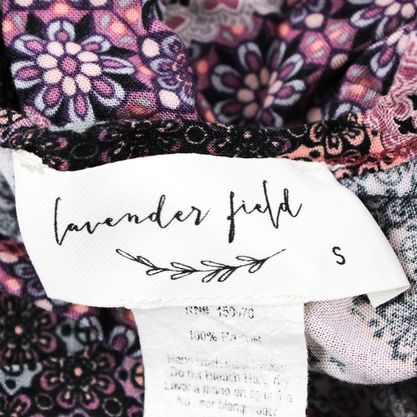 Lavendar Field Women's Size Small Purple Print Crop Top Bell Sleeve Rayon 