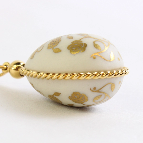 VTG Franklin Mint Bisque Porcelain Easter Egg Pendant 24K Gold Accents 12K Chain