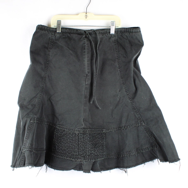 Volcom Black Denim Skirt Size L Frayed Hem Zip and Tie Closure 