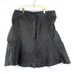 Volcom Black Denim Skirt Size L Frayed Hem Zip and Tie Closure 