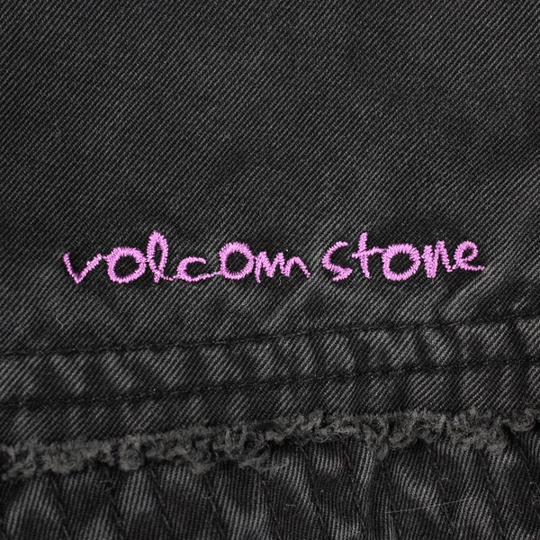 Volcom Black Denim Skirt Size L Frayed Hem Zip and Tie Closure 