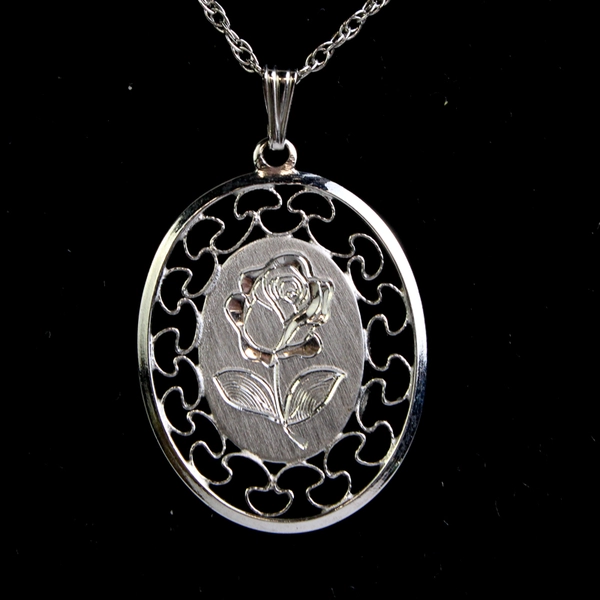 Sterling Silver Rose Pendant Necklace 19"