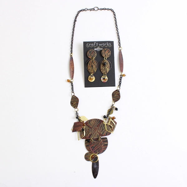 Vintage Craftworks Artisan Mixed Metal Necklace and Earrings Set