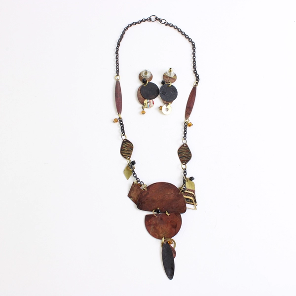 Vintage Craftworks Artisan Mixed Metal Necklace and Earrings Set