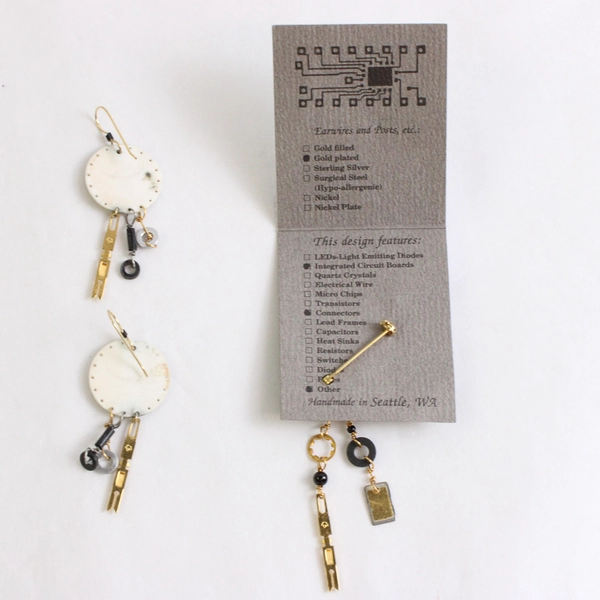 3 Piece Lot Transistor Sister Recycled Electronics Brooch and Earrings