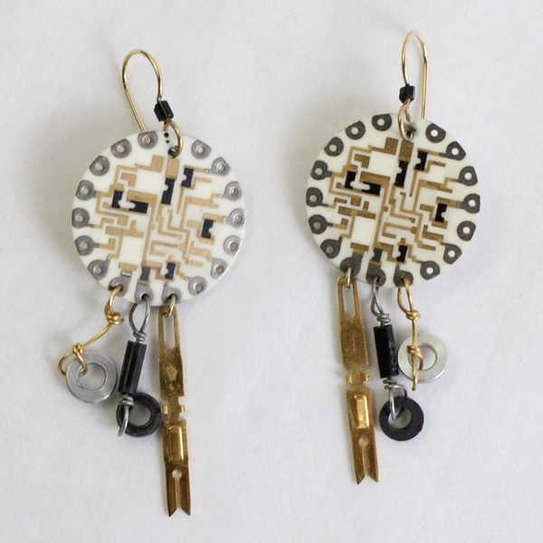 3 Piece Lot Transistor Sister Recycled Electronics Brooch and Earrings