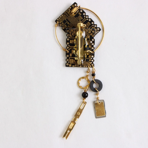 3 Piece Lot Transistor Sister Recycled Electronics Brooch and Earrings