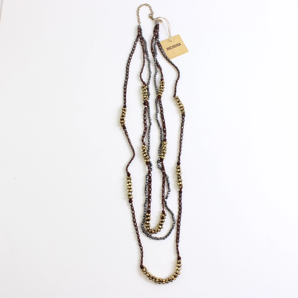 Richera Three-Strand Mixed Metal Beaded Necklace 38" Length