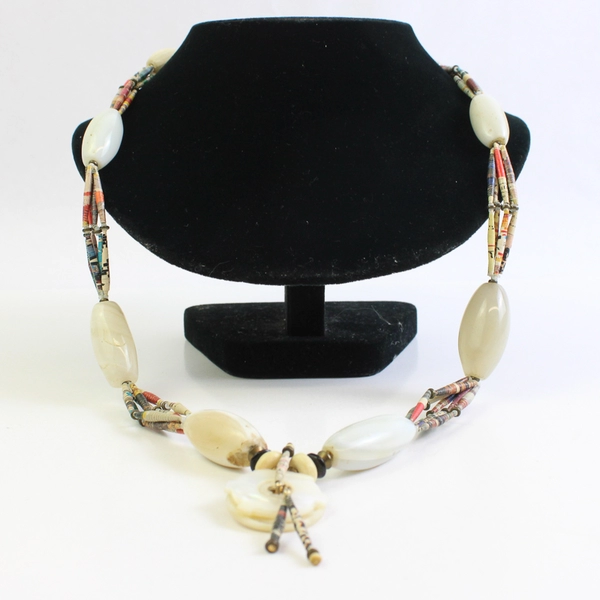 Vintage Tribal-Style Chunky Beaded Statement Necklace 28"