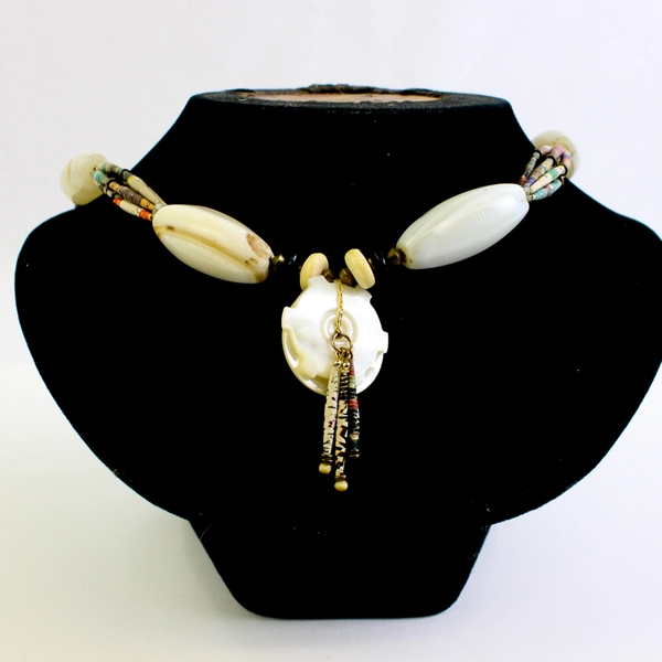 Vintage Tribal-Style Chunky Beaded Statement Necklace 28"