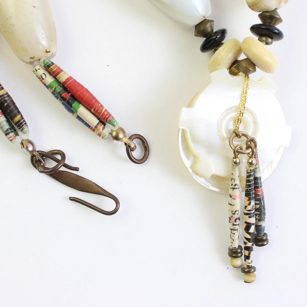 Vintage Tribal-Style Chunky Beaded Statement Necklace 28"