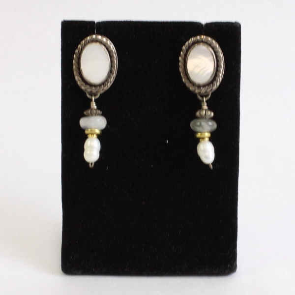 Vintage Signed Silver-Tone Beaded Dangle Drop Earrings