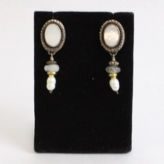 Vintage Signed Silver-Tone Beaded Dangle Drop Earrings