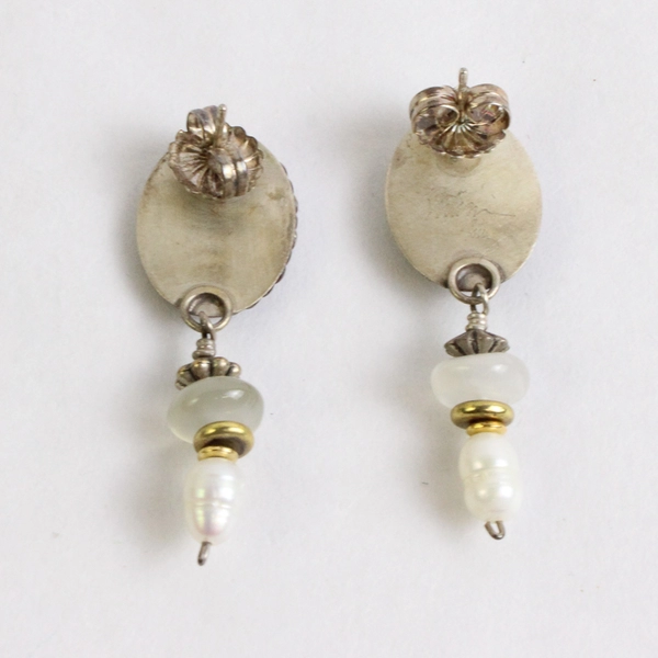 Vintage Signed Silver-Tone Beaded Dangle Drop Earrings