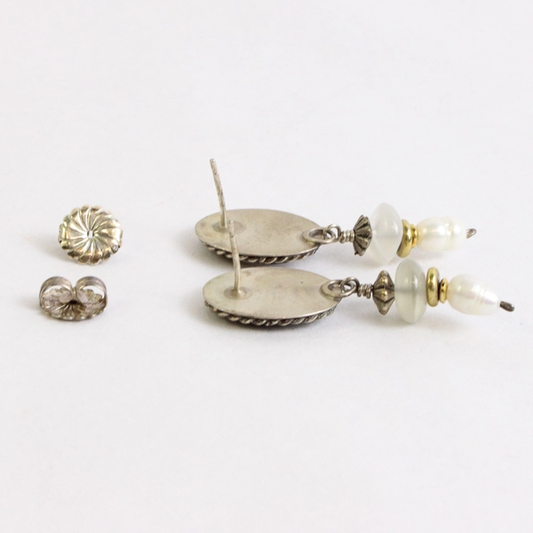 Vintage Signed Silver-Tone Beaded Dangle Drop Earrings