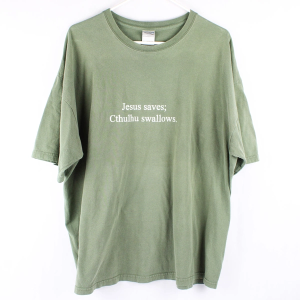 Gildan 'Jesus Saves, Cthulhu Swallows' Green 2XL T-Shirt