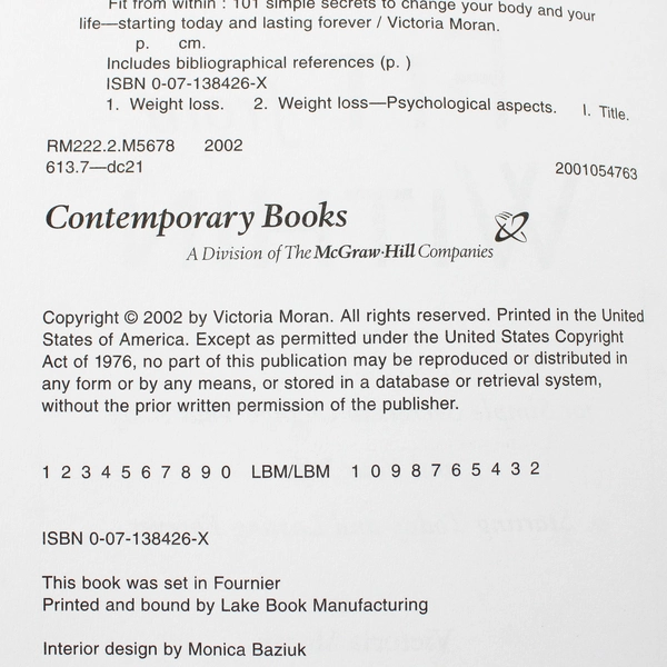 Fit from Within by Victoria Moran 2002 Hardcover DJ 101 Simple Secrets