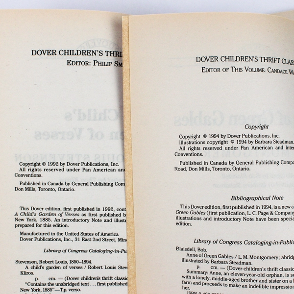 Lot of 2 Dover Children's Thrift Classics Anne of Green Gables Garden of Verses