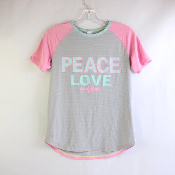 Ivivva Girls' Gray and Pink Swim Shirt Peace Love Sandy Feet Size 14