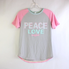 Ivivva Girls' Gray and Pink Swim Shirt Peace Love Sandy Feet Size 14