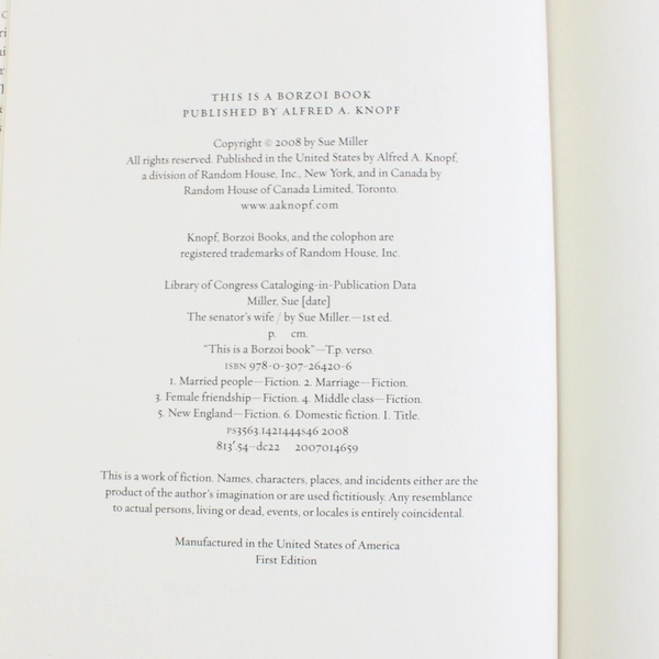 The Senator's Wife by Sue Miller 2008 Hardcover Dust Jacket 1st Edition