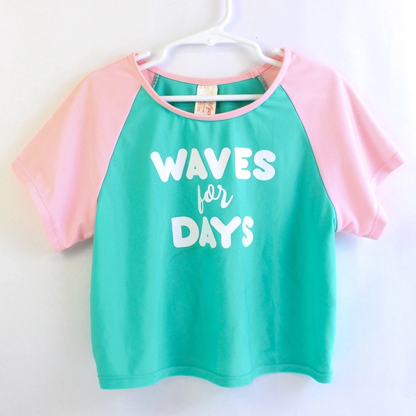 Cat & Jack Waves For Days Pink and Green Cropped Swim Shirt Girls' XL 14/16
